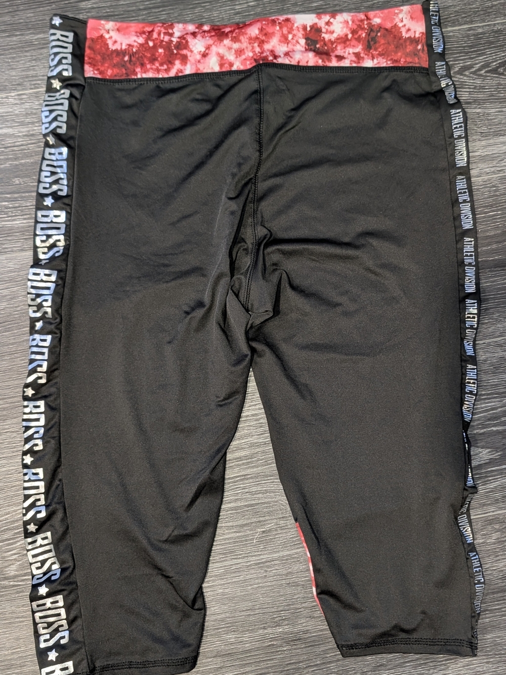 BOSS Black Capri Leggings with Red Marbled Waistband